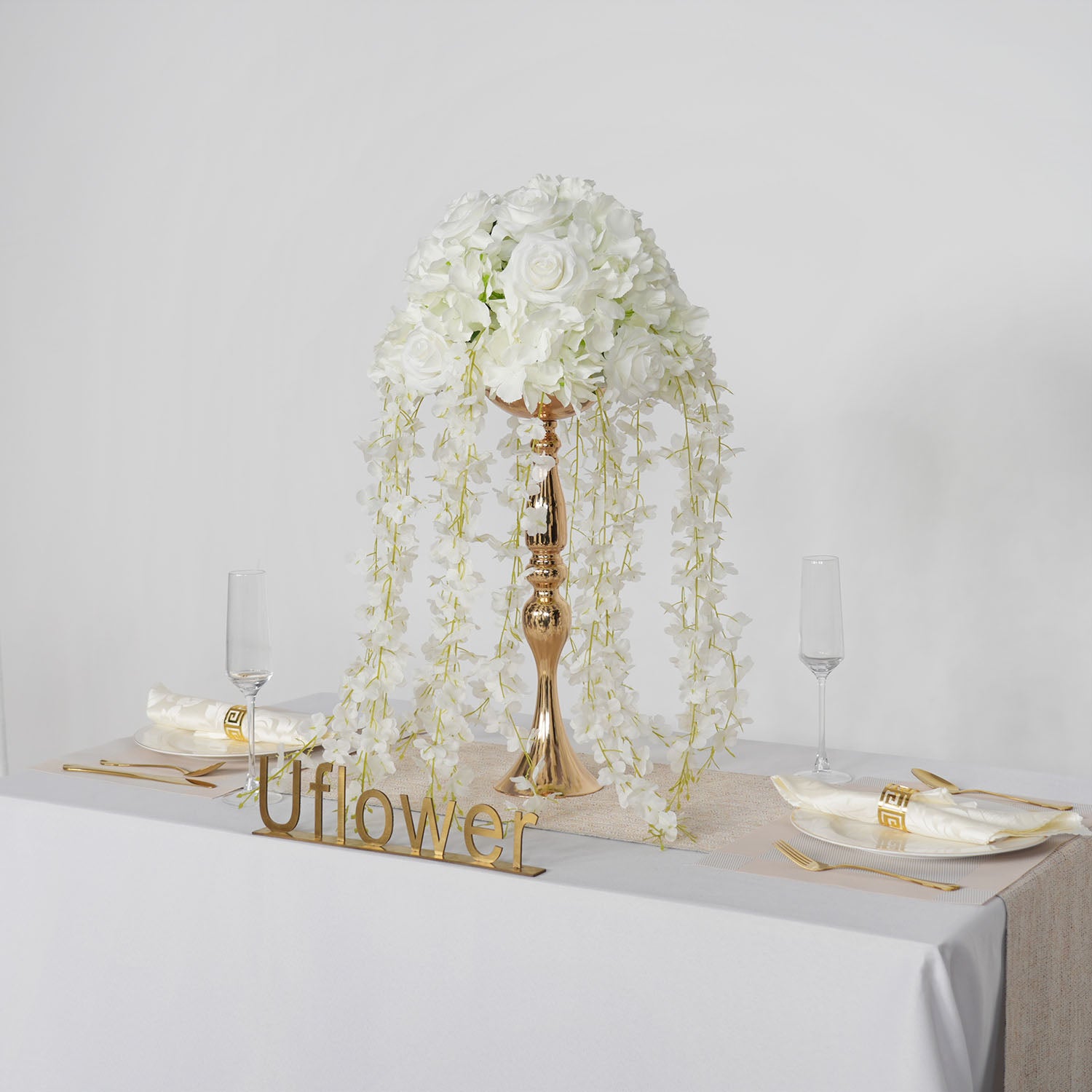 Uflower White Wedding Table Centerpiece Flower Arrangement